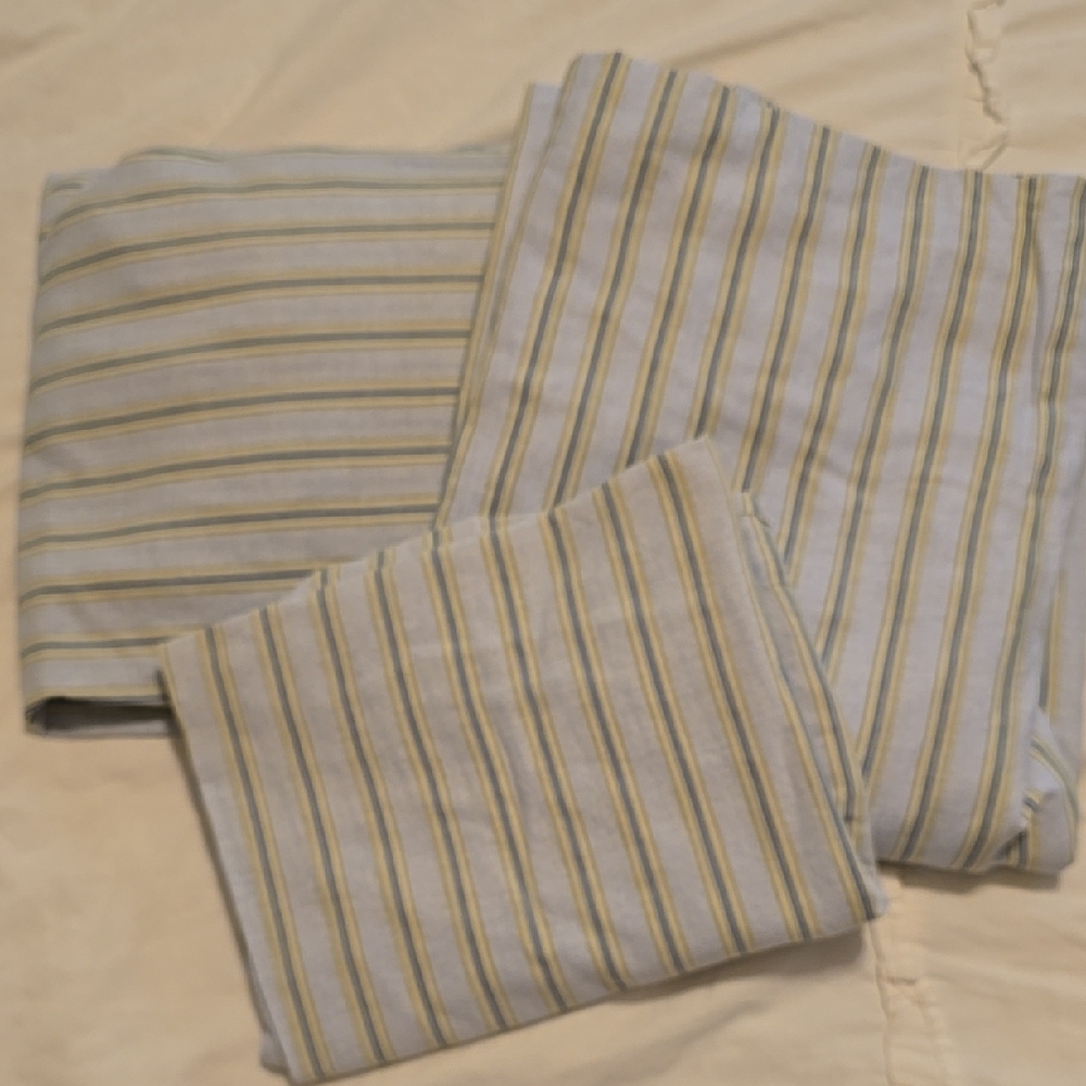 COPY - Hillcrest Striped  Green and Blue 100 % Cotton Twin Sheet Set. Like New